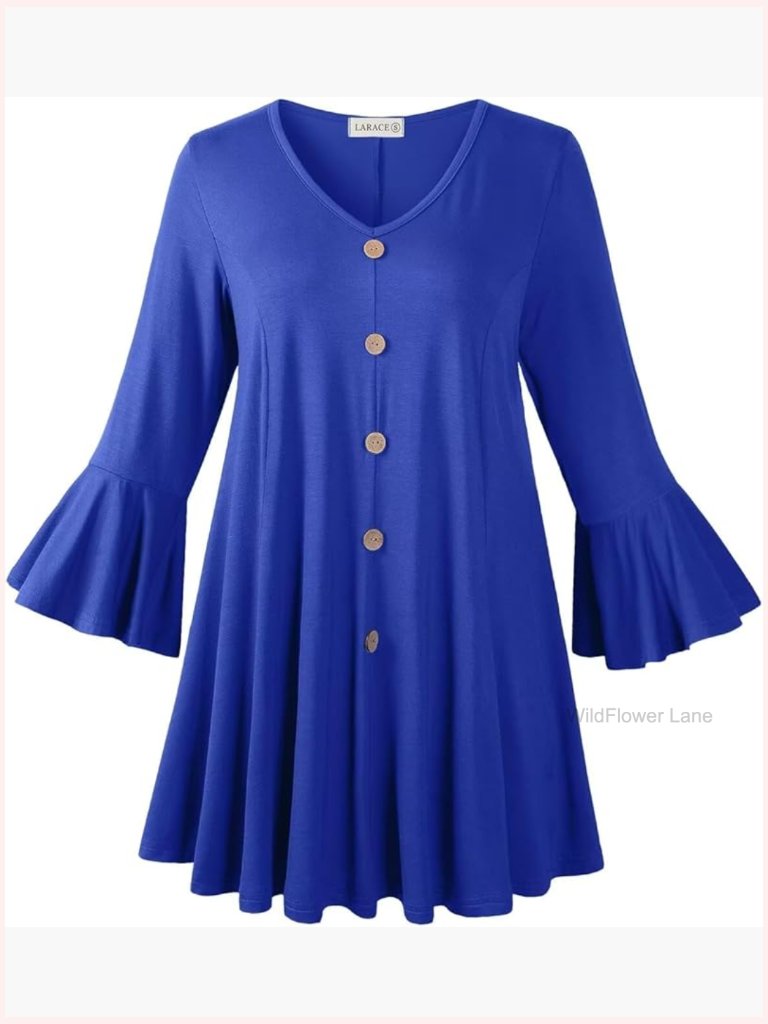 Plus Size Tunic Top 3/4 Sleeve V-Neck Loose Fit Tee For Leggings Fall